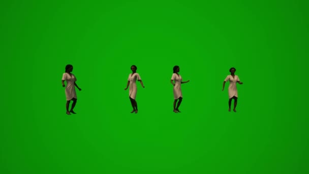 Verde Tela Negra Africana Empregada Dançando Festejando Mansão Várias Visões — Vídeo de Stock