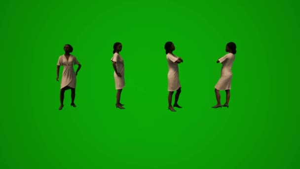 Svart Afrikansk Piga Kvinna Sitter Grön Skärm Arbetar Och Vilar — Stockvideo