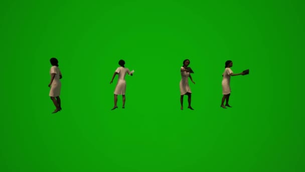 Afryki Czarny Kobieta Pokojówka Zielony Ekran Rozmowy Chodzenia Pracy Telefonu — Wideo stockowe