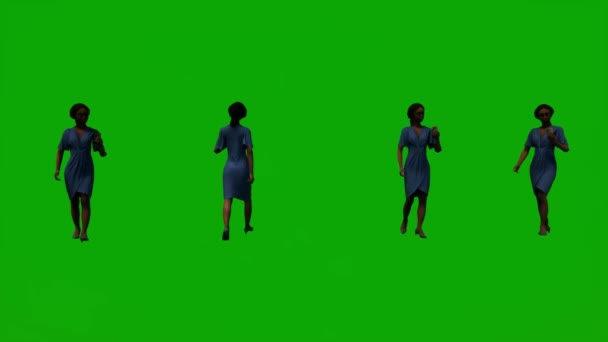 Africano Negro Criada Pantalla Verde Hablar Caminar Trabajar Con Teléfono — Vídeos de Stock