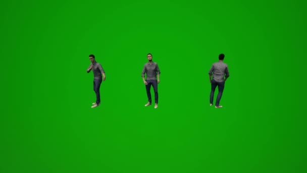 3D男子公司员工绿色屏幕购物和旅游几种不同的观点 — 图库视频影像