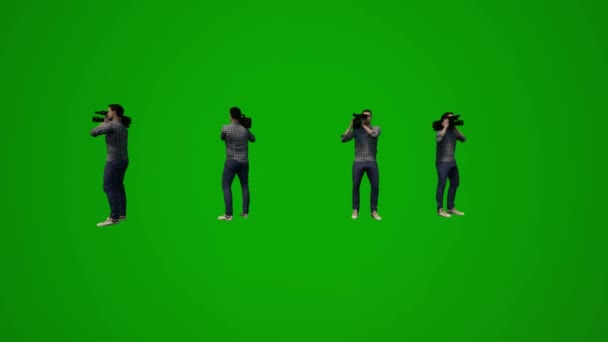 3D男性社員緑の画面の話や歩行や携帯電話との作業いくつかの異なるビュー — ストック動画