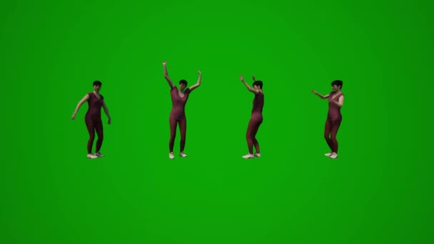 Feminino Aposentado Empregado Tela Verde Dançando Celebrando Com Família Casa — Vídeo de Stock
