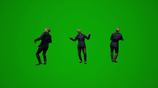 Agent Féminin Européen Inspecteur Écran Vert Dansant Célébrant Parlant Aux — Video