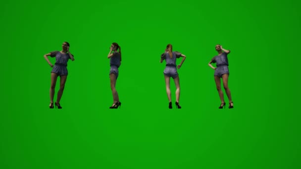 Mujer Tienda Asistente Pantalla Verde Bailando Animando Celebrando Por Más — Vídeo de stock