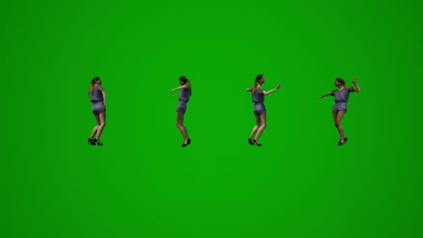 Female Shop Assistant Green Screen Dancing Cheering Celebrating More Sales — Stock video
