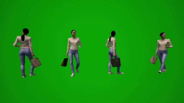Asiatique Chef Femme Vert Écran Shopping Voyager Marcher Travailler Avec — Video