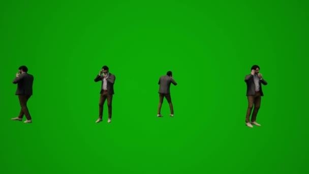 3Dアメリカの男性大学教授緑の画面ショッピングや旅行やいくつかの異なる角度から他の活動高品質のクロマ — ストック動画