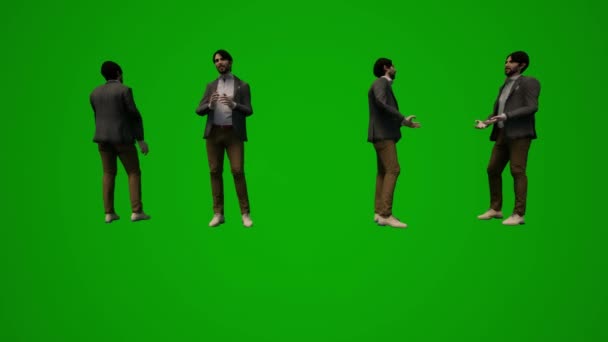 3Dアメリカの男性大学教授の緑の画面のダンスやコーチ会議やいくつかの異なる角度から他の活動を楽しんで高品質のクロマ — ストック動画