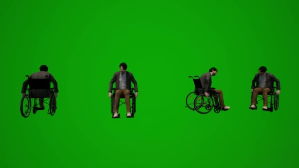 3Dアメリカの男性大学教授は 緑の画面に座って話し いくつかの異なる角度から学生や他の活動を教える高品質のクロマ — ストック動画