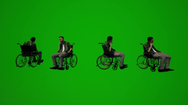 3Dいくつかの異なるタイ人と日本人男性緑の画面の背景は 携帯電話に座ってゲームをプレイし 携帯電話で作業クロマ — ストック動画