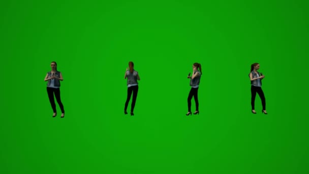 3D女性英語とフランス語教師緑の画面歩くと話して 学校で学生を教えるいくつかの異なるビュー高品質のクロマ — ストック動画