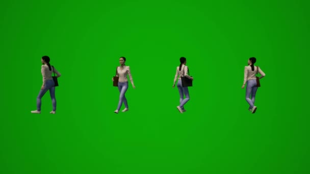 Asyalı Şef Kadın Yeşil Ekran Alışverişi Seyahat Yürüyüş Cep Telefonuyla — Stok video