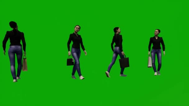 Mujer Chef Asiático Verde Pantalla Compras Viajar Caminar Trabajar Con — Vídeos de Stock