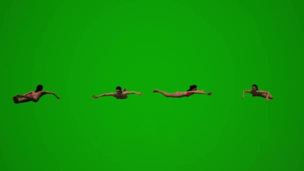 Vier Zwart Harige Vrouwen Zwemkleding Groen Scherm Achtergrond Zitten Praten — Stockvideo