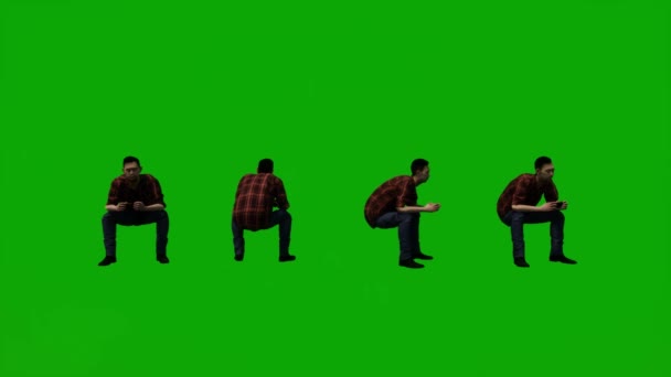 Several Different Thai Japanese Men Green Screen Background Sitting Phone — Stock Video