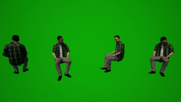 3Dいくつかの異なるタイ人と日本人男性緑の画面の背景は 携帯電話に座ってゲームをプレイし 携帯電話で作業クロマ — ストック動画