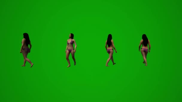 Paar Vrouwen Bikini Groen Scherm Achtergrond Wandelen Winkelen Met Handtassen — Stockvideo