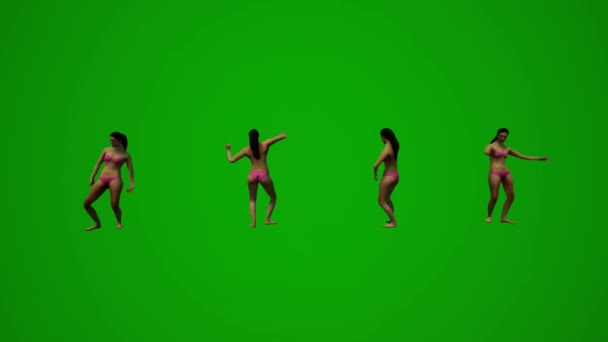 3D拍摄了美丽的美国女性绿屏背景舞蹈 与朋友在派对上欢庆 并欣赏了许多不同的观点 — 图库视频影像
