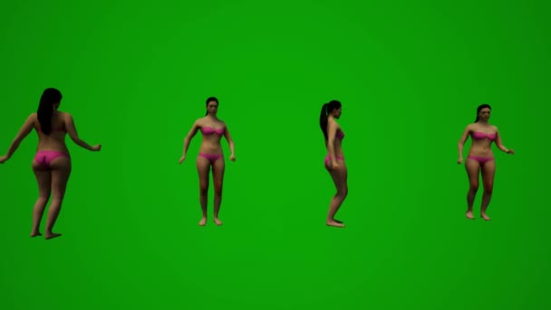 3D拍摄了美丽的美国女性绿屏背景舞蹈 与朋友在派对上欢庆 并欣赏了许多不同的观点 — 图库视频影像