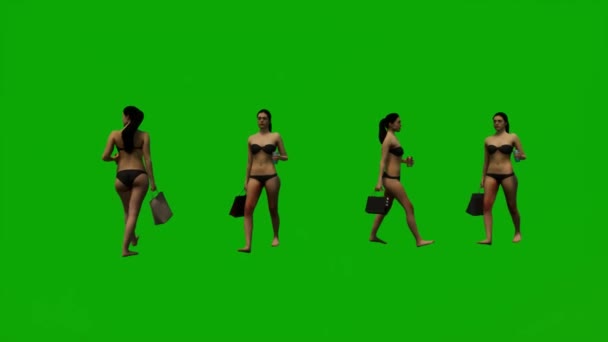 Quatre Femmes Aux Cheveux Noirs Maillots Bain Fond Écran Vert — Video
