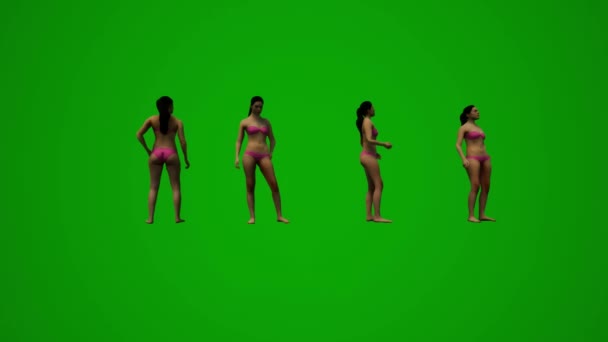 3D拍摄了美丽的美国女人与朋友一起购物的绿色屏幕背景图 还有几个不同的购物袋 — 图库视频影像