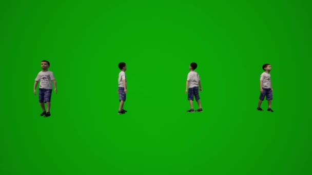 Diferentes Blancos Europeos Pequeños Niños Pantalla Verde Jugando Saltando Hablando — Vídeo de stock