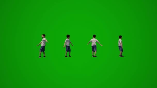 3D不同的欧洲白人幼儿绿屏游戏和跳跃 从几个不同的角度谈论操场 — 图库视频影像