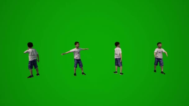 3D異なる白いヨーロッパの小さな子供たち緑の画面いくつかの異なるビューから遊び場を再生し ジャンプし — ストック動画