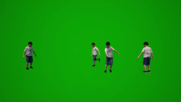 3Dいくつかの異なるアメリカの学生の男の子緑の画面の背景研究と学校の庭を再生し 学校で彼らの友人に話していくつかの異なるビュー — ストック動画