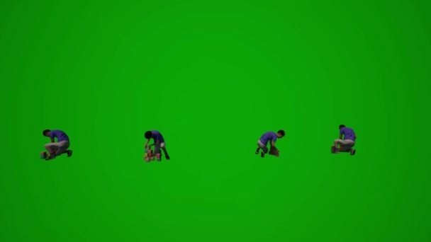 Several Different American Student Boys Green Screen Background Studying Playing — Stock Video