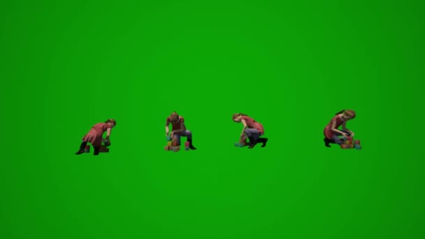 Several Different Kindergarten Little Boys Green Screen Playing Talking Walking — Stock Video