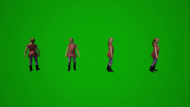 3D几个不同的幼儿园小男孩的绿色屏幕和他们的朋友一起玩 散步几种不同的观点 — 图库视频影像