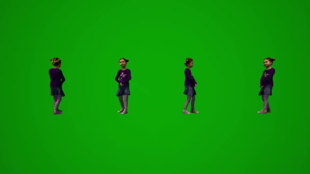 3Dいくつかの異なる子供たち緑の画面の背景いくつかの異なるビューからゲームの町を再生し ジャンプし 話してクロマ — ストック動画