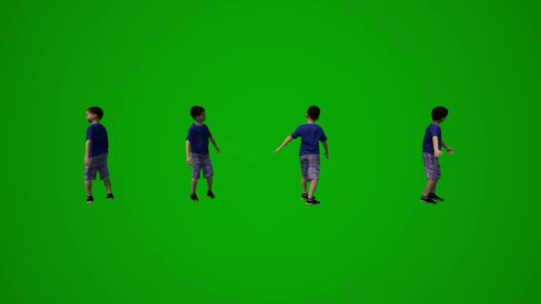 Boyutlu Birkaç Farklı Çocuk Yeşil Ekran Arka Planda Çeşitli Görünümlerden — Stok video