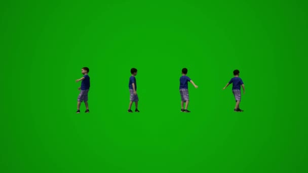 Несколько Различных Детей Зеленый Экран Фона Играть Прыгать Говорить Игры — стоковое видео