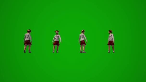 3D几个不同的幼稚园男孩和女孩的绿屏背景玩耍 和他们的朋友聊天 在校园里跑来跑去 — 图库视频影像