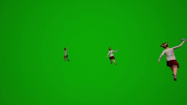 3D不同的顽皮的男孩和女孩绿屏 从不同的角度 在操场上玩耍 — 图库视频影像