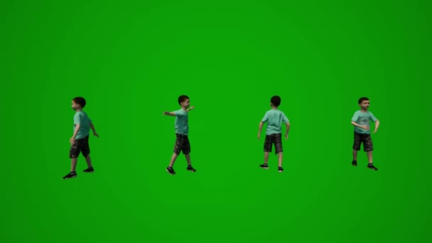 3D異なる遊び心のある小さな男の子と女の子緑の画面再生と歌といくつかの異なるビューから遊び場を話して — ストック動画