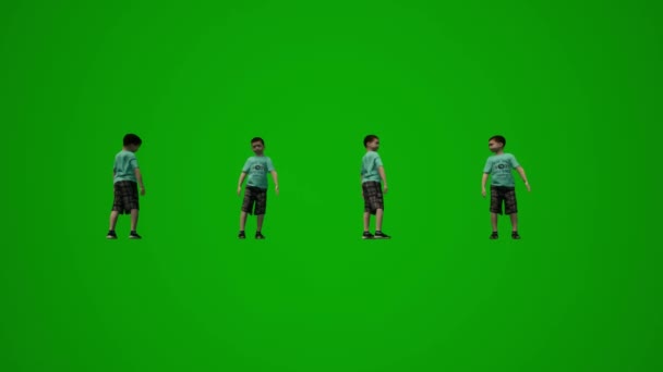 Boyutlu Farklı Oyun Oynayan Küçük Kızlar Erkekler Yeşil Ekran Oynuyor — Stok video
