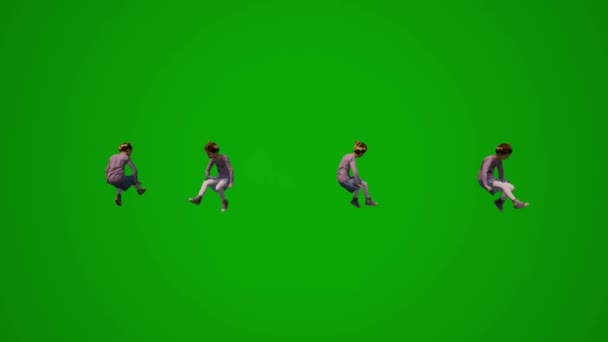 3D不同的顽皮的男孩和女孩绿屏 从不同的角度 在操场上玩耍 — 图库视频影像