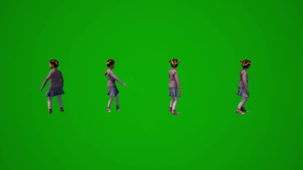 3D不同的欧洲白人幼儿绿屏游戏和跳跃 从几个不同的角度谈论操场 — 图库视频影像