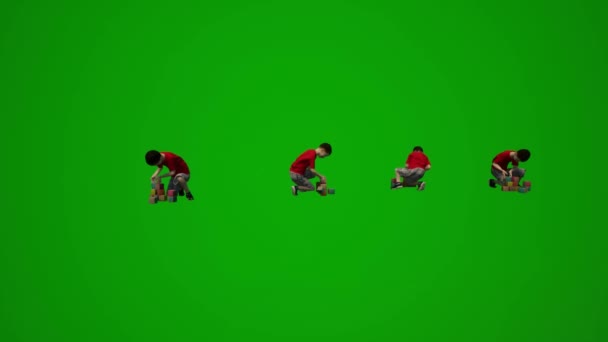 Διαφορετικά Λευκά Ευρωπαϊκά Μικρά Παιδιά Πράσινο Οθόνη Παίζοντας Και Πηδώντας — Αρχείο Βίντεο