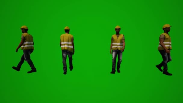 Několik Různých Továrních Dělníků Zelená Obrazovka Pozadí Mluvení Chůze Tanec — Stock video