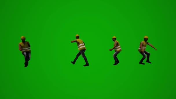 Кілька Різних Заводських Робітників Зелений Екран Фону Розмовляти Ходити Танцювати — стокове відео