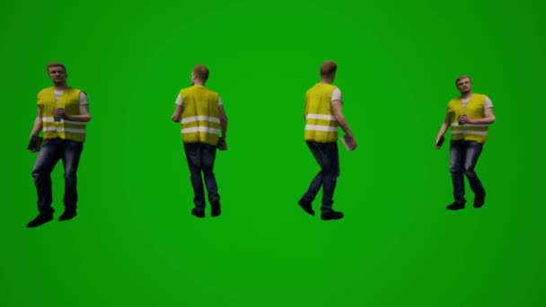 Varios Arquitectos Trabajadores Construcción Pantalla Verde Caminando Trabajando Excavando Midiendo — Vídeos de Stock