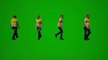 3D çoklu inşaat projesi çalışanları yeşil ekran çalışıyor ve telefonla konuşuyor birden fazla farklı görünüm yüksek kalite kroma