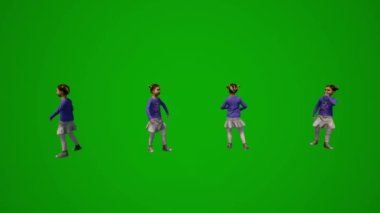3D birkaç farklı Amerikalı kız öğrenci okul bahçesinde oynayıp arkadaşlarıyla konuşuyor ve birkaç farklı görüş yürütüyor.