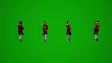 3D birkaç farklı Amerikalı kız öğrenci okul bahçesinde oynayıp arkadaşlarıyla konuşuyor ve birkaç farklı görüş yürütüyor.