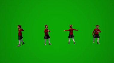 3D birkaç farklı Amerikalı kız öğrenci okul bahçesinde oynayıp arkadaşlarıyla konuşuyor ve birkaç farklı görüş yürütüyor.